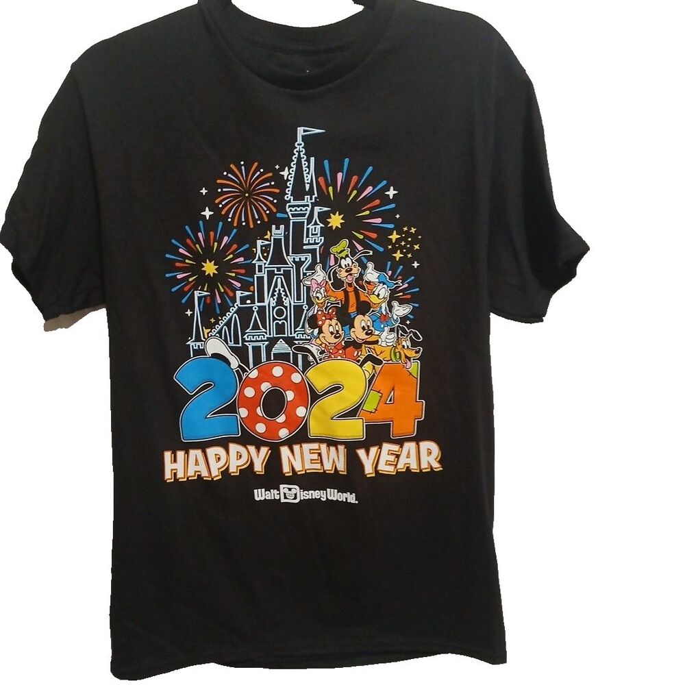 Disney Happy New Year 2024 Mickey And Friends Adult Shirt Size M Flaw Pin Hole